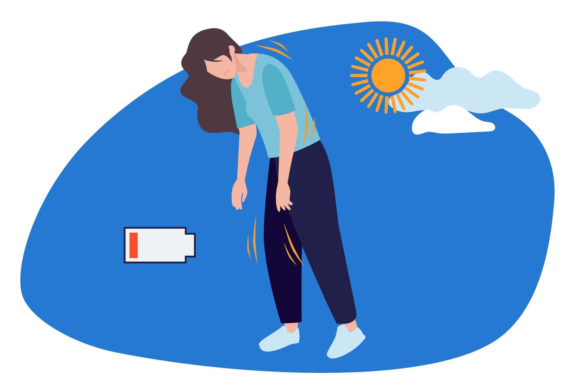 Ilustração de pessoa cansada e sem energia durante o dia